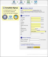 Form where you enter in your domain name and contact information