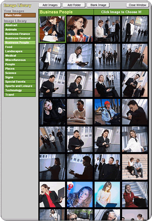 screenshot of our image library selector with categories on the left and thumbnails on the right